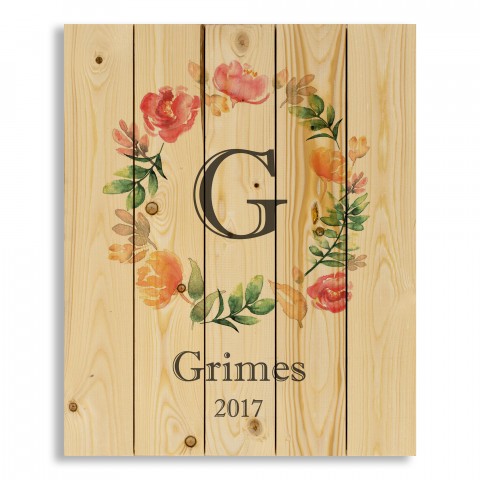 Floral Monogram Wreath 18x22 Personalized Pallet Wood Art