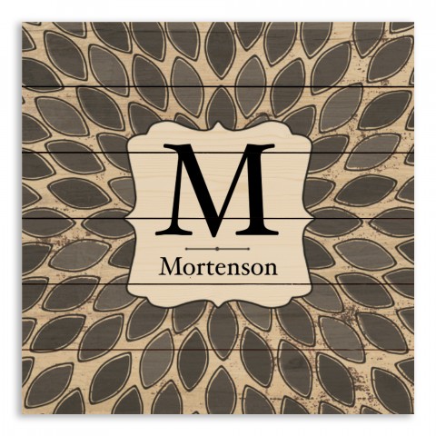 Gray Leafies Monogram 21x21 Personalized Pallet Wood Art