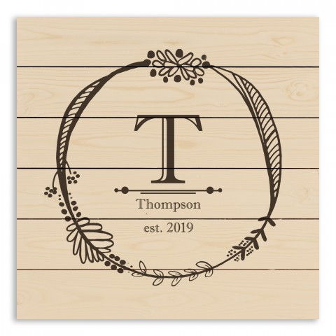 Brown Wreath Monogram 21x21 Personalized Pallet Wood Art