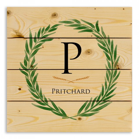 Laurel Wreath Family Monogram 14x14 Personalized Pallet Wood Art