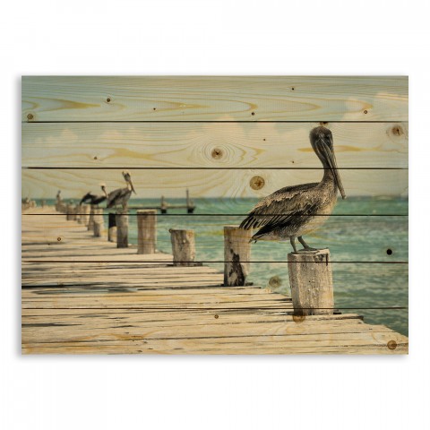 Perched Pelican 30x21 Pallet Wood Art