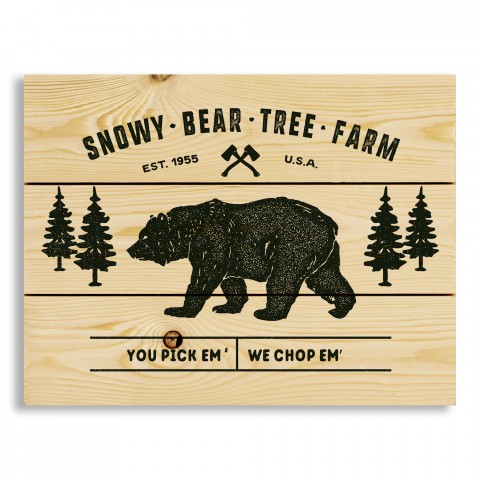 Snowy Bear Tree Farm 14x10.5 Pallet Wood Art