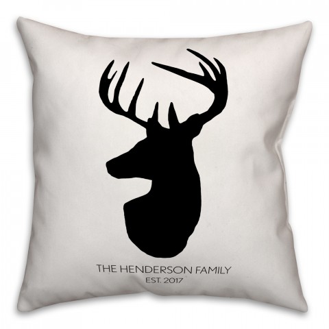 Deer Head Silhouette with Family Name & Date  18x18 Personalized Spun Poly Pillow