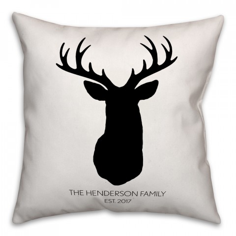 Buck Head Silhouette with Family Name & Date  18x18 Personalized Spun Poly Pillow