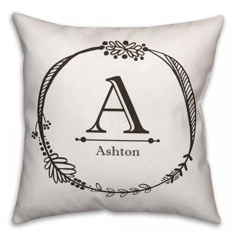 Simple Monogram & Name Wreath 18x18 Personalized Spun Poly Pillow