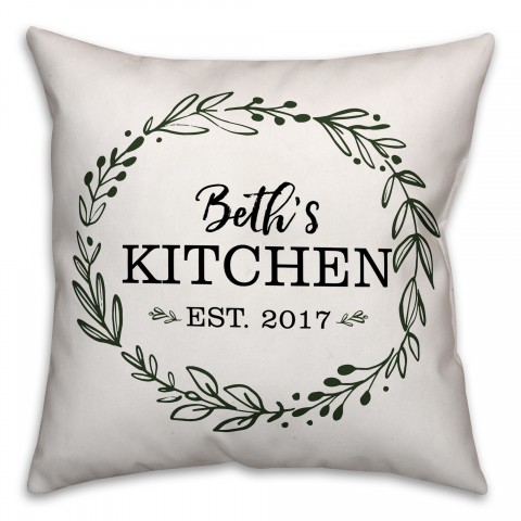 Your Name Kitchen Wreath 18x18 Personalized Spun Poly Pillow