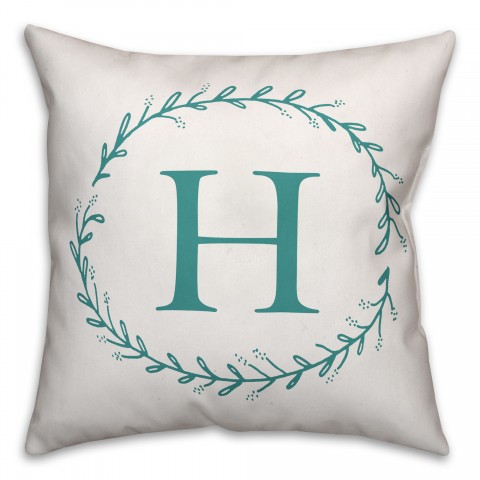 Teal Monogram Wreath 18x18 Personalized Spun Poly Pillow