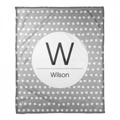 Monogram Family Name Gray Polka Dot 50x60 Personalized Coral Fleece Blanket