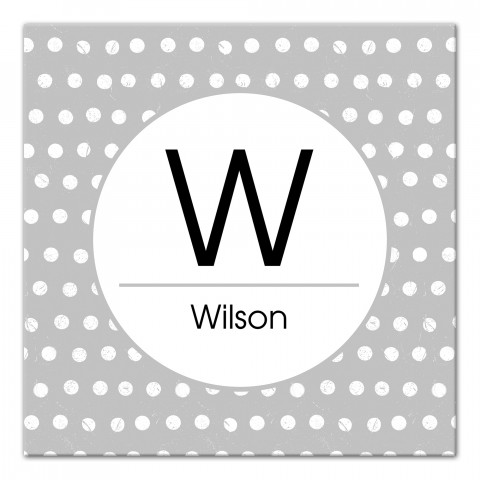 Monogram Family Name Gray Polka Dot 12x12 Personalized Canvas Wall Art