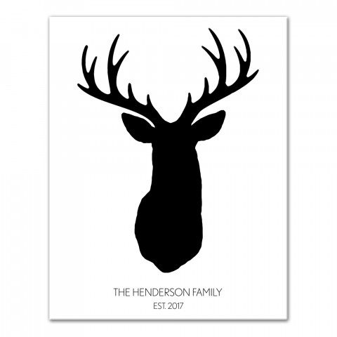 Buck Head Silhouette with Family Name & Date  11x14 Personalized Canvas Wall Art