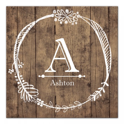 Family Name Wreath on Faux Wood 16x16 Personalized Canvas Wall Art
