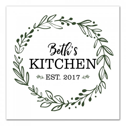 Your Name Kitchen Wreath 16x16 Personalized Canvas Wall Art