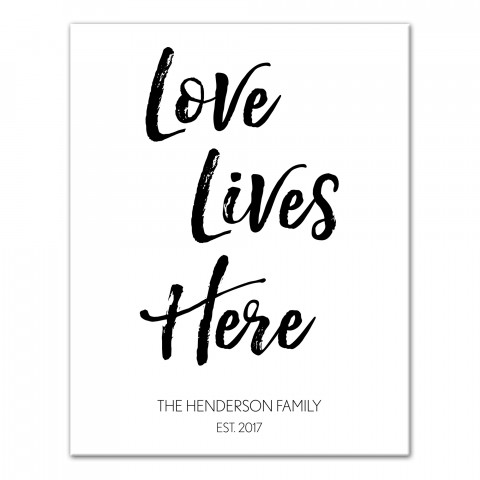 Love Lives Here Family Name 11x14 Personalized Canvas Wall Art