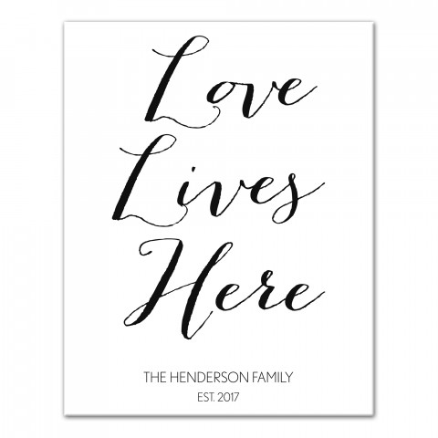 Love Lives Here Script Family Name 11x14 Personalized Canvas Wall Art