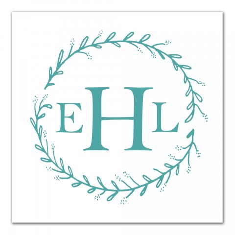 Three Letter Monogram Wreath 16x16 Personalized Canvas Wall Art