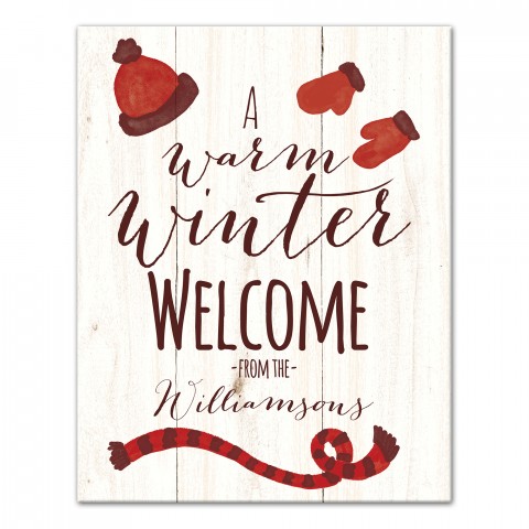 Warm Winter Welcome Family Name 11x14 Personalized Canvas Wall Art