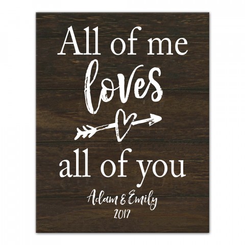 Personalized Name & Date Love All of You Faux Wood Canvas Print