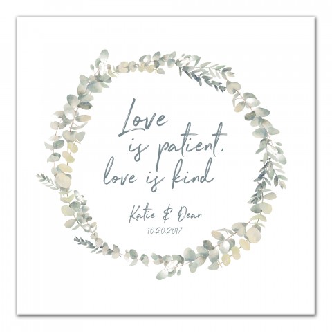 Personalized Name and Date Love is Patient Wreath Canvas Print