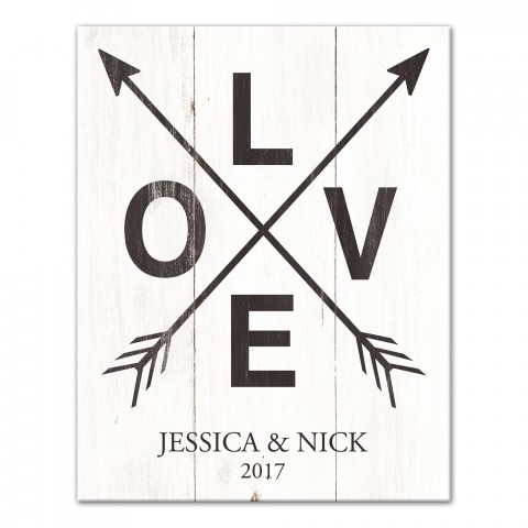Personalized Name and Date Love with Arrows Canvas Print