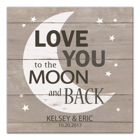 Personalized Name and Date Love You to The Moon Canvas Print
