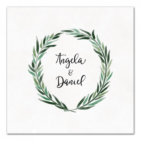 Personalized Names Green Watercolor Wreath Canvas Print
