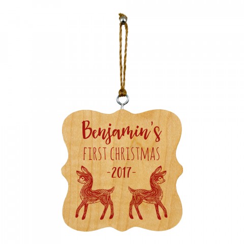 Baby's First Christmas Reindeer 3.25x3.25 Personalized Wood Ornament