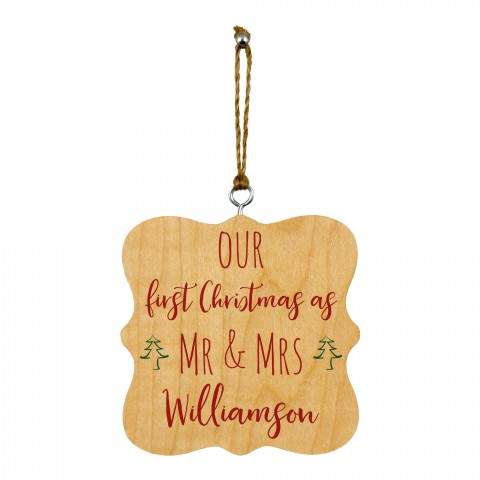 Our First Christmas 3.25x3.25 Personalized Wood Ornament