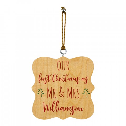 Our First Christmas 3.25x3.25 Personalized Wood Ornament