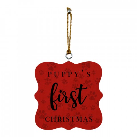 Puppy's First Christmas Pawprints 3.25x3.25 Personalized Wood Ornament