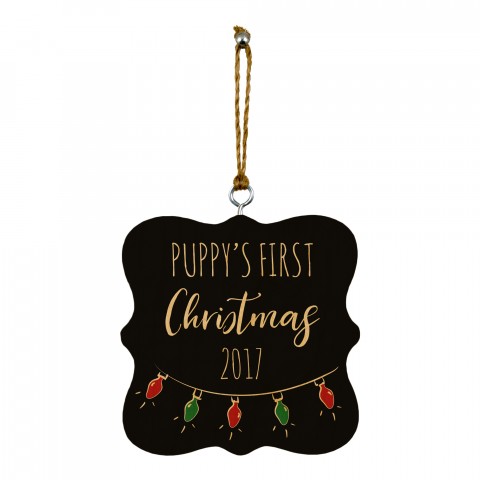 Puppy's First Christmas 3.25x3.25 Personalized Wood Ornament