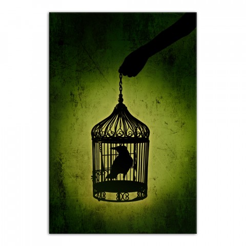 Creepy Green Bird Cage 24x36 Canvas Wall Art