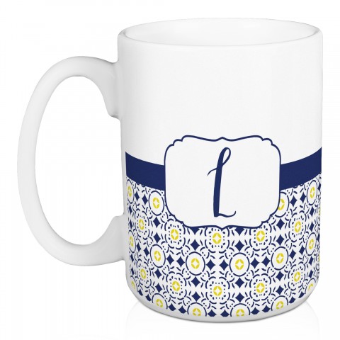 Blue Initial 15 oz Personalized Mug