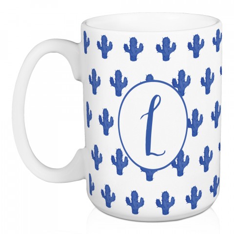 Blue Cactus Initial 15 oz Personalized Mug