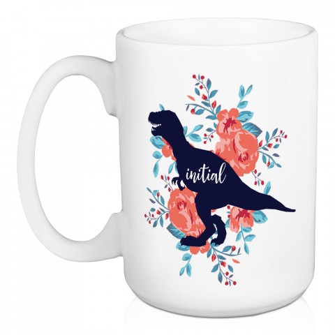 Floral Dino Initial 15 oz Personalized Mug