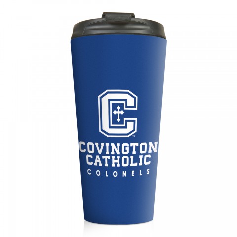 Cov Cath Blue and White 15 oz Travel Mug