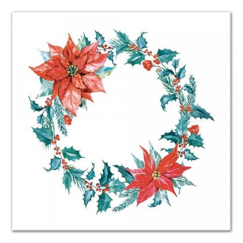 Holiday Poinsettia Wreath 16x16 Canvas Wall Art