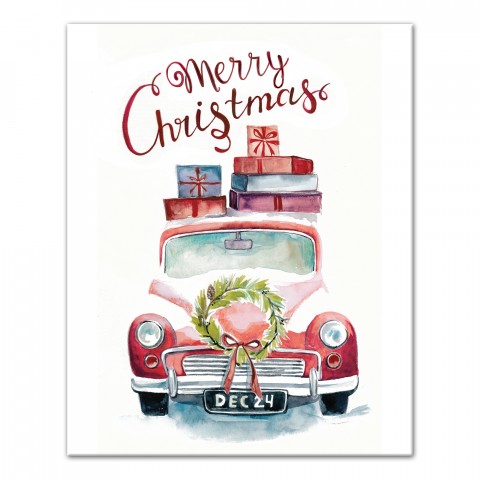 Vintage Watercolor Christmas Truck 16x20 Canvas Wall Art