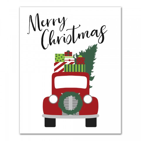 Merry Christmas Vintage Truck 16x20 Canvas Wall Art