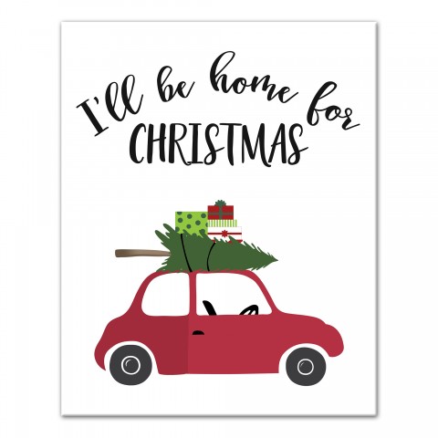 I'll Be Home For Christmas Red Car 16x20 Canvas Wall Art