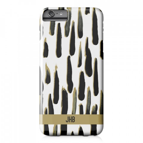 Black and Gold Paint Strokes iPhone 6 Plus Personalized Barely There Case