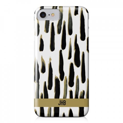 Black and Gold Paint Strokes iPhone 7 Personalized Barely There Case