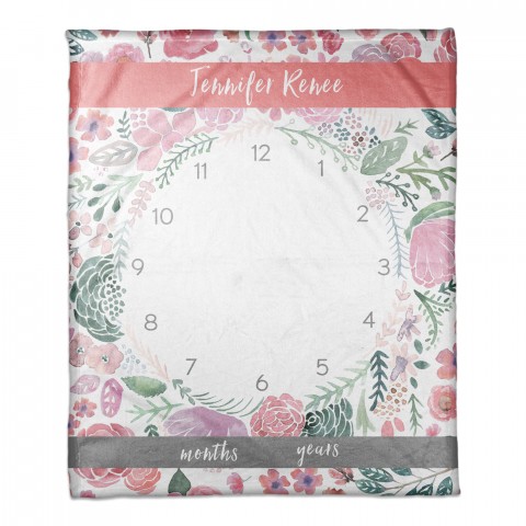 Pink Watercolor Florals 50x60 Personalized Coral Fleece Blanket