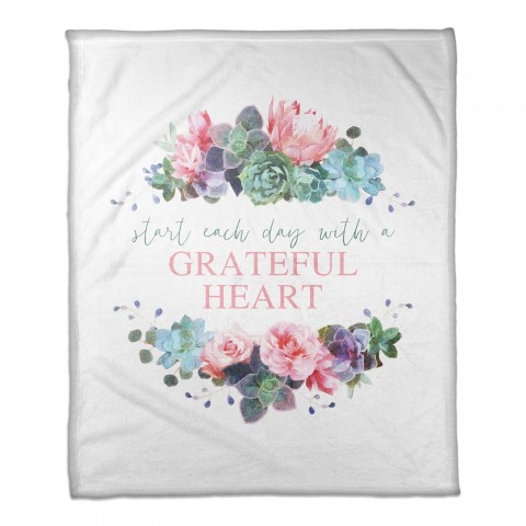 Grateful Heart Succulent Wreath 50x60 Coral Fleece Blanket