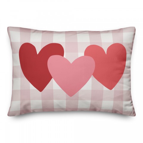 Triple Heart Buffalo Check 14x20 Spun Poly Pillow