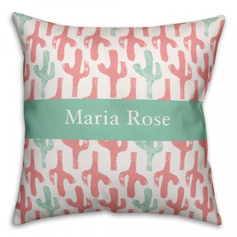 Pink and Teal Cactus Print 16x16 Personalized Spun Poly Pillow