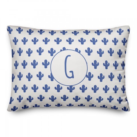 Blue Cactus Print 14x20 Personalized Spun Poly Pillow