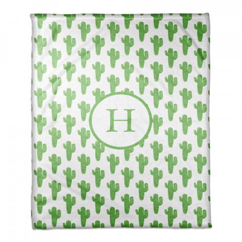 Green Watercolor Cactus Print 30x40 Personalized Coral Fleece Blanket