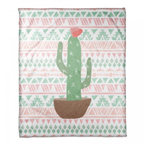 Aztec Cactus 50x60 Coral Fleece Blanket