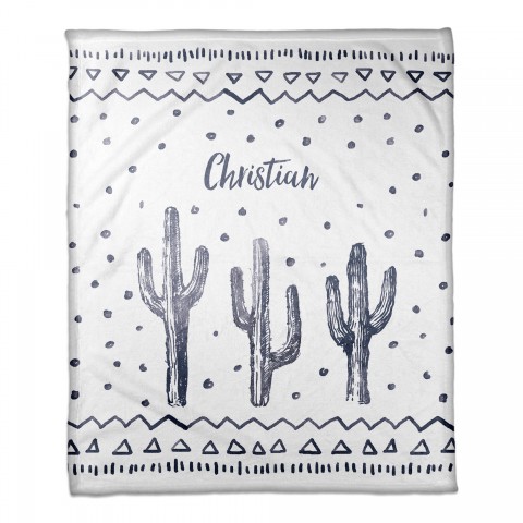 Blue Watercolor Cactus 50x60 Personalized Coral Fleece Blanket