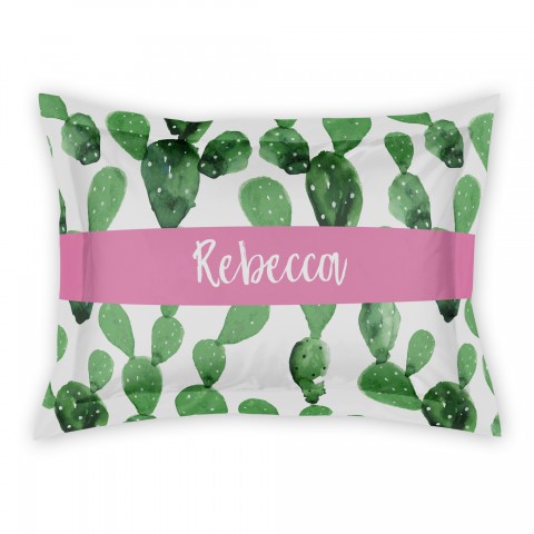 Green Watercolor Cactus Print Standard Personalized Brushed Poly Sham